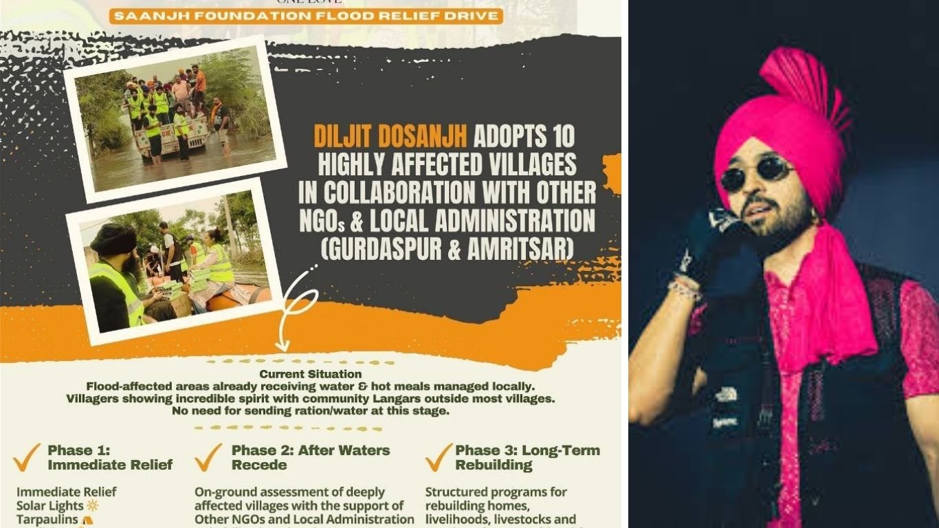 ਦਿਲਜੀਤ ਦੋਸਾਂਝ ਦੀ “ਸਾਂਝ ਫਾਊਂਡੇਸ਼ਨ” ਵੱਲੋਂ ਹੜ੍ਹ ਪੀੜਤ 10 ਪਿੰਡ ਗੋਦ ਲੈਣ ਦਾ ਐਲਾਨ