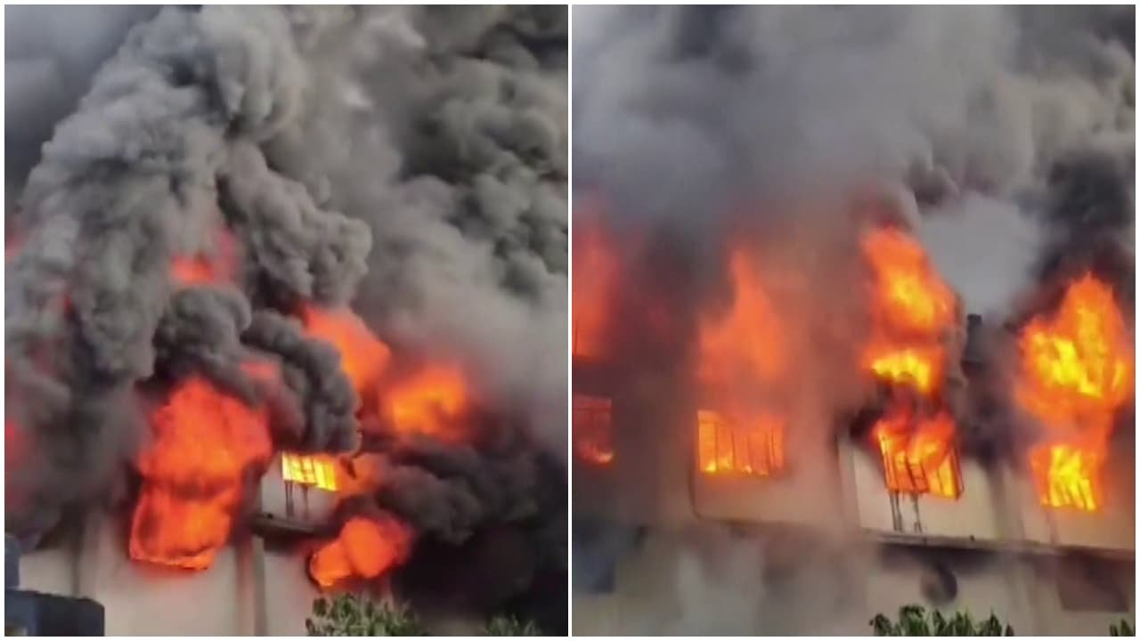 भिवंडी में कपड़ा कंपनी में लगी भीषण आग, आसमान में धुएं का गुबार, इलाके में फैला काला धुआं