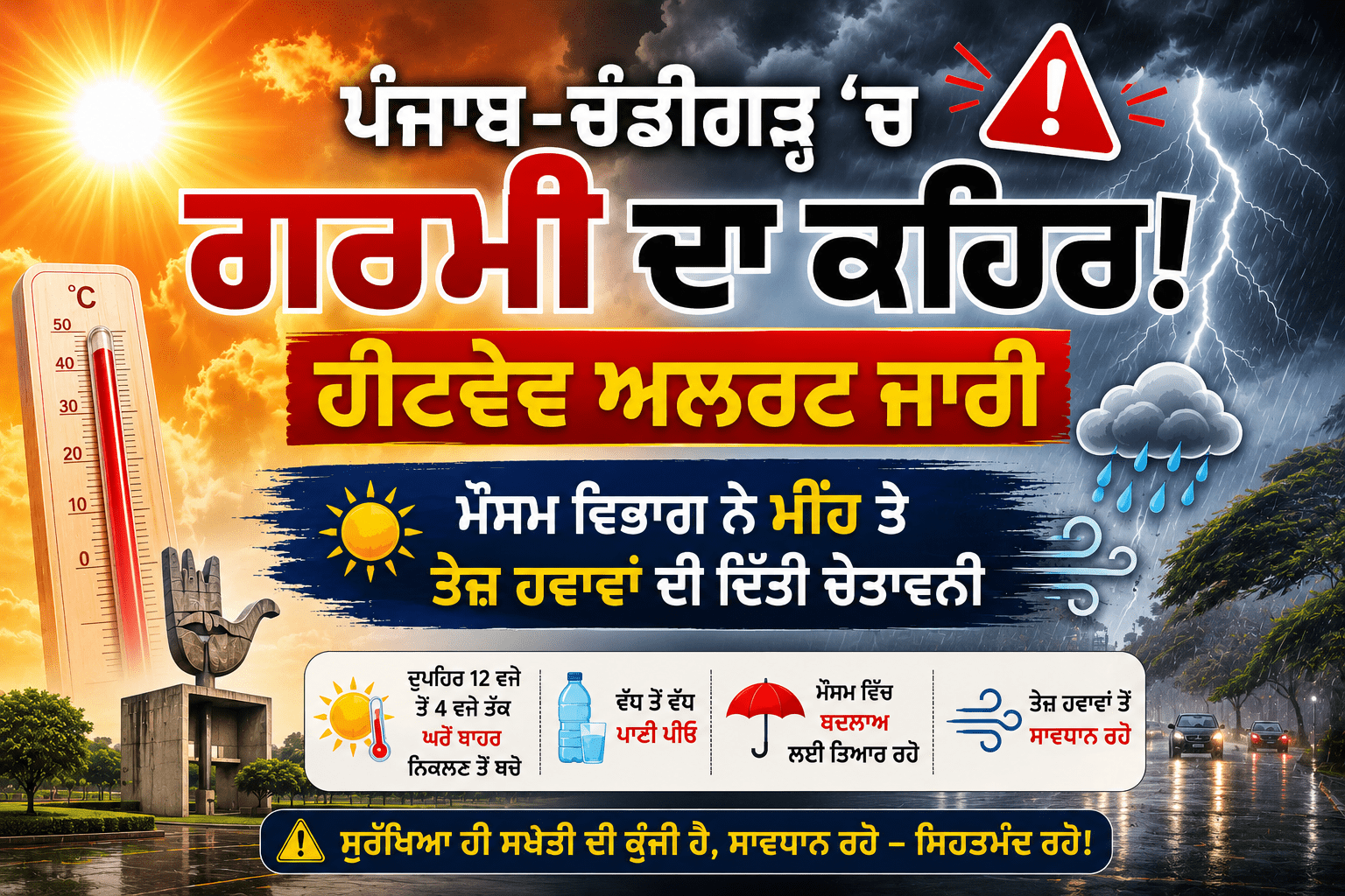 ਪੰਜਾਬ-ਚੰਡੀਗੜ੍ਹ 'ਚ ਗਰਮੀ ਦਾ ਕਹਿਰ! ਹੀਟਵੇਵ ਅਲਰਟ ਜਾਰੀ, ਮੌਸਮ ਵਿਭਾਗ ਨੇ ਮੀਂਹ ਤੇ ਤੇਜ਼ ਹਵਾਵਾਂ ਦੀ ਦਿੱਤੀ ਚੇਤਾਵਨੀ