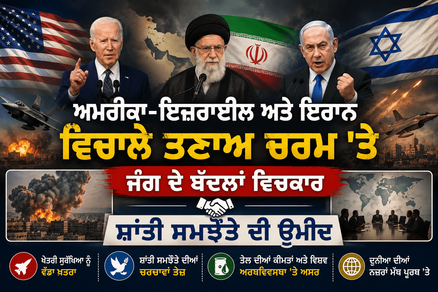 ਅਮਰੀਕਾ-ਇਜ਼ਰਾਈਲ ਅਤੇ ਇਰਾਨ ਵਿਚਾਲੇ ਤਣਾਅ ਚਰਮ ‘ਤੇ, ਜੰਗ ਦੇ ਬੱਦਲਾਂ ਵਿਚਕਾਰ ਸ਼ਾਂਤੀ ਸਮਝੌਤੇ ਦੀ ਉਮੀਦ
