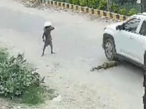 An wholesome illustrative photo representing a police investigation team analyzing a street location in Prayagraj with yellow police tape and ambient daylight.