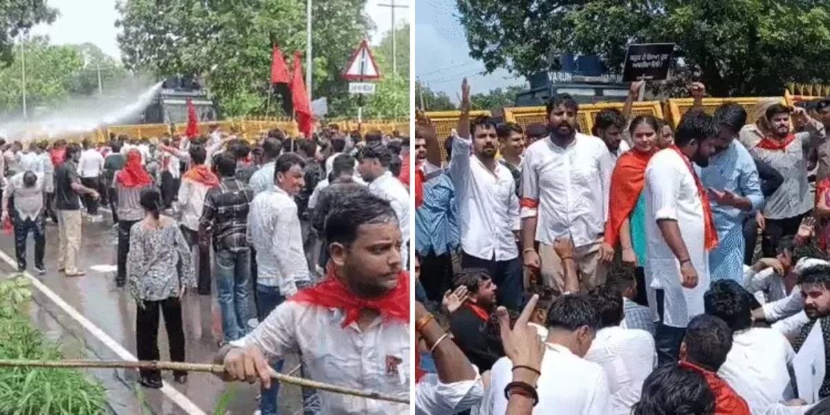 ਫਾਰਮੇਸੀ ਪ੍ਰੀਖਿਆ ਵਿਵਾਦ: ਵਿਧਾਨ ਸਭਾ ਘੇਰਨ ਨਿਕਲੇ ABVP ਤੇ ਯੂਥ ਕਾਂਗਰਸ ਵਰਕਰਾਂ ਪੁਲਿਸ ਨੇ ਚਲਾਏ ਵਾਟਰ ਕੈਨਨ